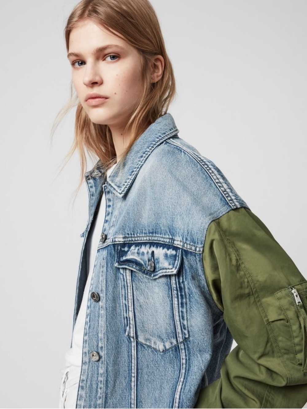 AllSaints Frankie Denim Bomber Jacket - Picture 2 of 11